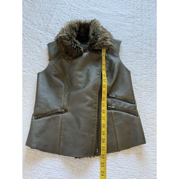 Maurice's Faux Leather Fur Asymmetrical Gun Metal Green Vest Jacket Womens Small - Picture 10 of 10